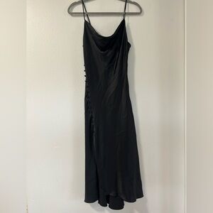 Zara Black Satin Camisole Draped Neck Button Detail Slip Midi Dress - Small